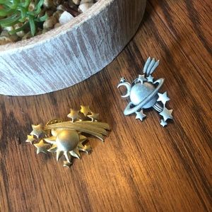 JJ Jonette - 2 Celestial Space Vintage Lapel Pins